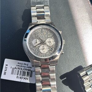 Michael Kors Silver Crystal-Embellished Women's Bracelet Watch